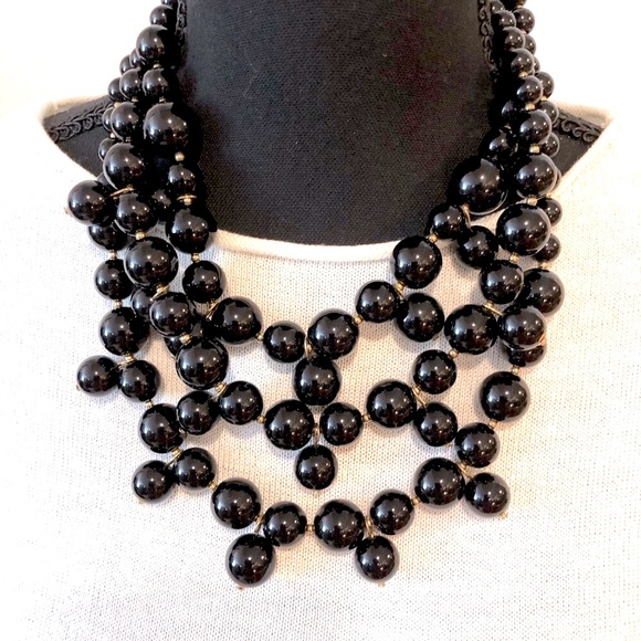 Three Strand Black Bead Necklace - Picture 4 of 4